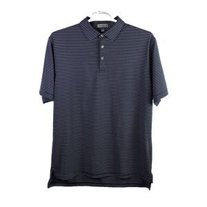 Peter Millar Men's Large Blue Striped Delmar CC Short Sleeve Golf Polo Shirt